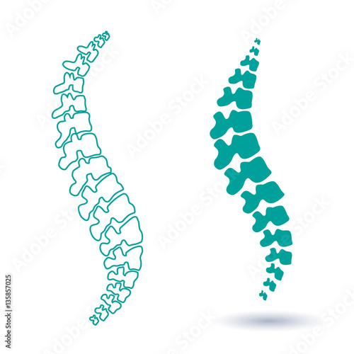 Vector  human spine isolated silhouette illustration. Spine pain medical center, clinic, institute, rehabilitation, diagnostic, surgery logo element. Spinal icon symbol design. Concept of scoliosis