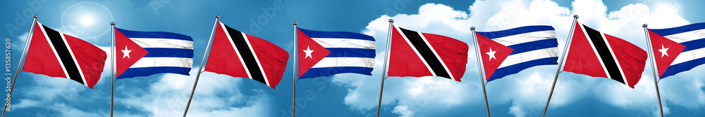 Trinidad and tobago flag with cuba flag, 3D rendering Trinidad and tobago flag with cuba flag, 3D rendering