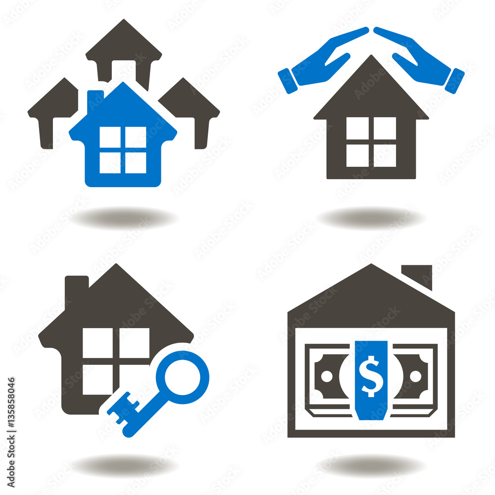Real estate vector icon set business house for sale security web building concept. Construction architecture insurance realtor technology Real estate vector icon set business house for sale security web building concept. Construction architecture insurance realtor technology