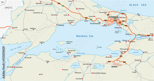 Istanbul city road administrative and political vector map