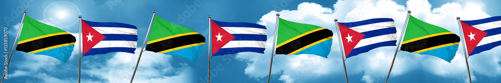 Tanzanian flag with cuba flag, 3D rendering Tanzanian flag with cuba flag, 3D rendering