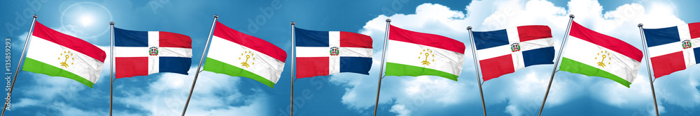 Tajikistan flag with Dominican Republic flag, 3D rendering Tajikistan flag with Dominican Republic flag, 3D rendering
