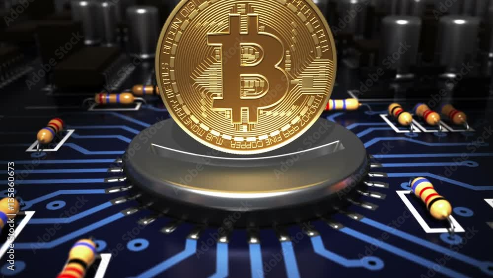 Putting Bitcoin Into Coin Slot Like A Computer Processor On Motherboard