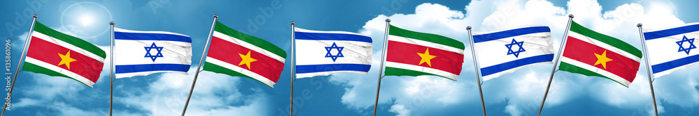 Suriname flag with Israel flag, 3D rendering Suriname flag with Israel flag, 3D rendering