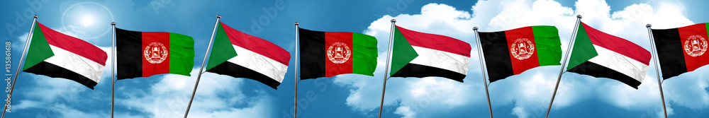 Sudan flag with afghanistan flag, 3D rendering Sudan flag with afghanistan flag, 3D rendering