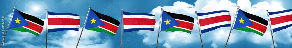 south sudan flag with Costa Rica flag, 3D rendering south sudan flag with Costa Rica flag, 3D rendering