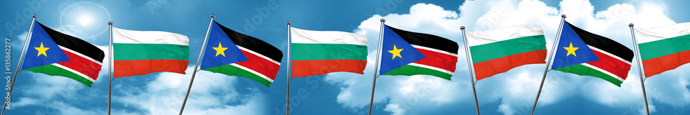 south sudan flag with Bulgaria flag, 3D rendering south sudan flag with Bulgaria flag, 3D rendering