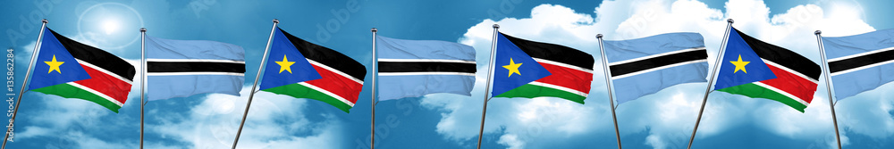 south sudan flag with Botswana flag, 3D rendering south sudan flag with Botswana flag, 3D rendering