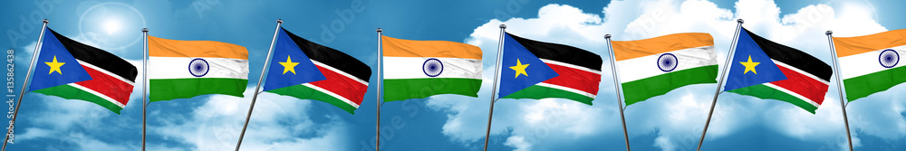 south sudan flag with India flag, 3D rendering south sudan flag with India flag, 3D rendering