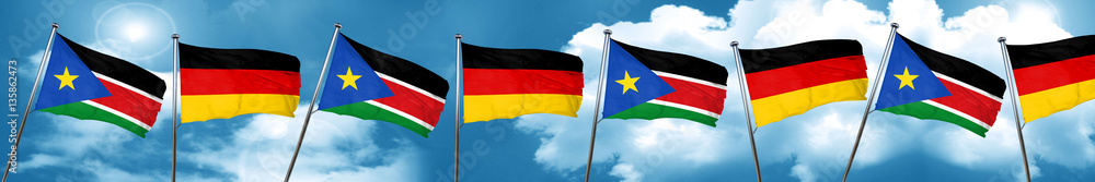 south sudan flag with Germany flag, 3D rendering south sudan flag with Germany flag, 3D rendering