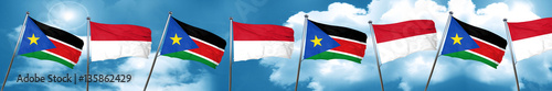 south sudan flag with Indonesia flag, 3D rendering