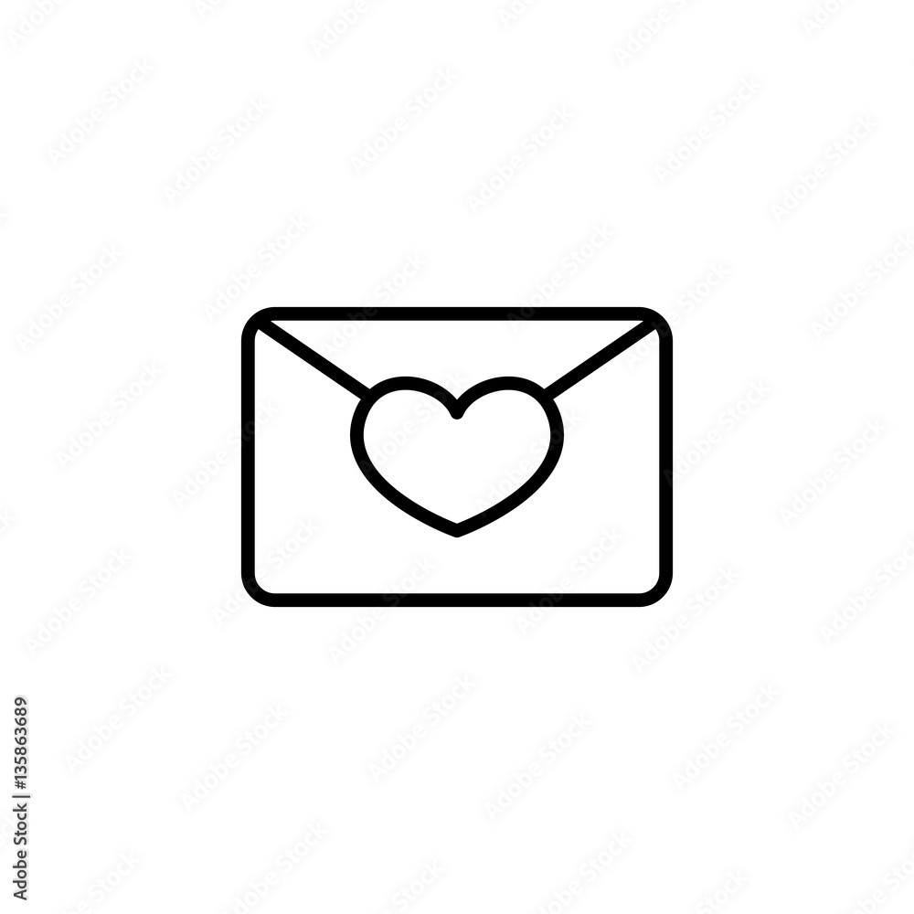 thin line happy valentine's day envelope with heart