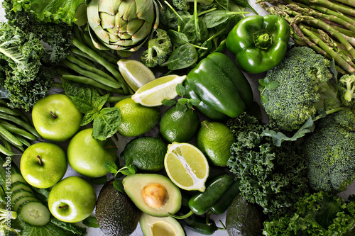 Obraz Różnorodność zielonych warzyw i owoców