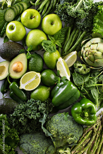 Bild auf Leinwand Variety of green vegetables and fruits