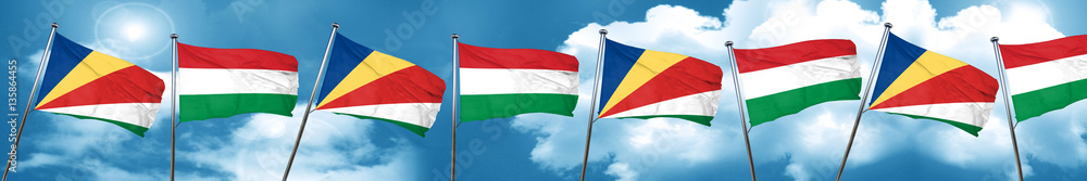 seychelles flag with Hungary flag, 3D rendering seychelles flag with Hungary flag, 3D rendering