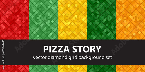 Diamond pattern set "Pizza Story". Vector seamless backgrounds