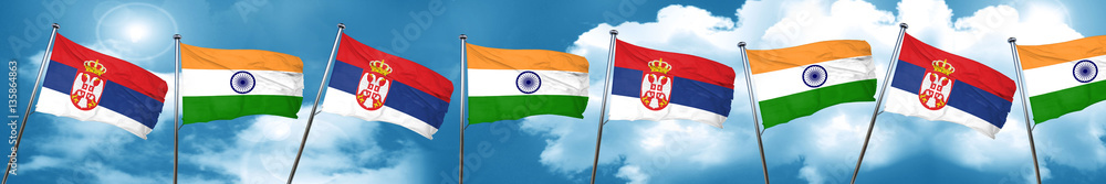 Serbia flag with India flag, 3D rendering Serbia flag with India flag, 3D rendering