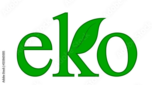 green word eko with green leaf on the white background