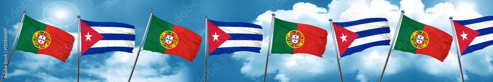 Portugal flag with cuba flag, 3D rendering Portugal flag with cuba flag, 3D rendering