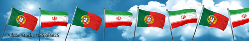 Portugal flag with Iran flag, 3D rendering
