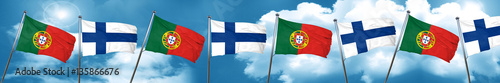 Portugal flag with Finland flag, 3D rendering