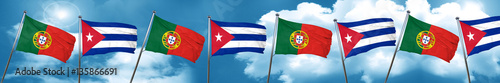 Portugal flag with cuba flag, 3D rendering