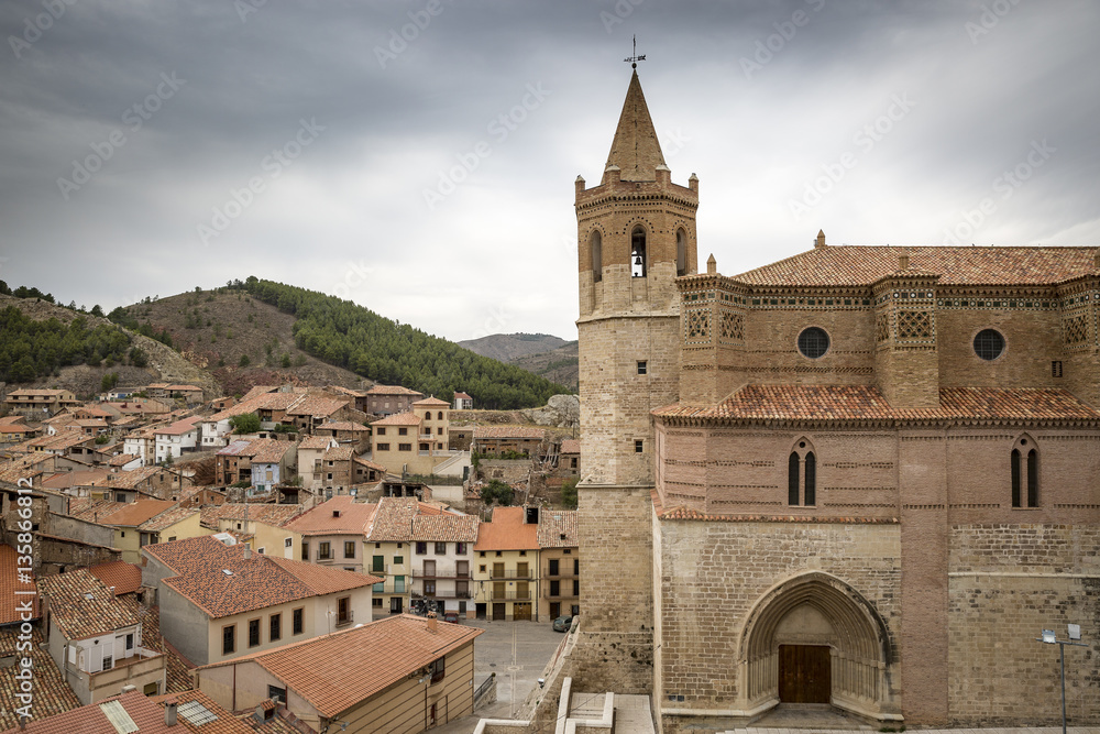 a view over Montalban town and the Church of Santiago, province of Teruel, Spain