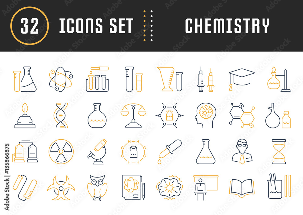 Set Vector Flat Line Icons Chemistry Set Vector Flat Line Icons Chemistry