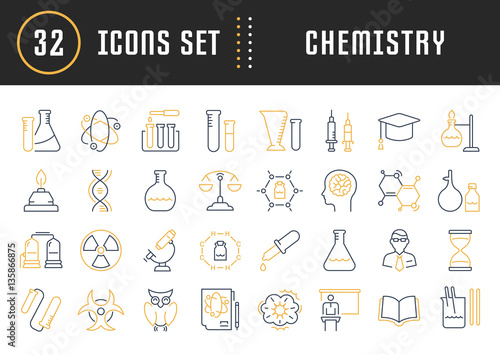 Set Vector Flat Line Icons Chemistry