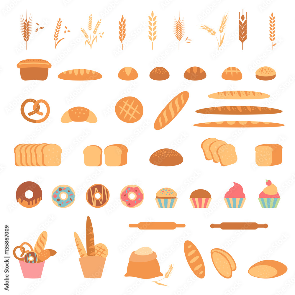 Bakery and pastry products icons.