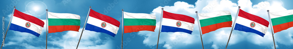 Paraguay flag with Bulgaria flag, 3D rendering Paraguay flag with Bulgaria flag, 3D rendering