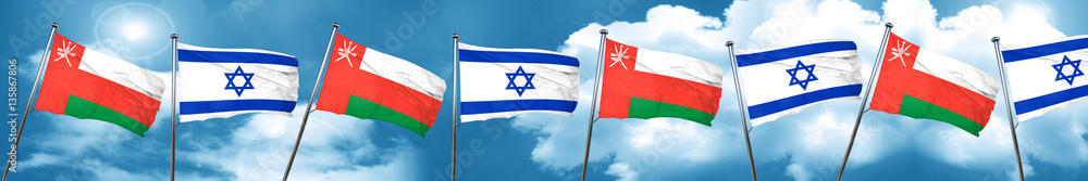 Oman flag with Israel flag, 3D rendering Oman flag with Israel flag, 3D rendering