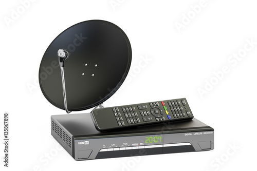 Εκτύπωση καμβά Digital satellite receiver with satellite dish, telecommunicatio