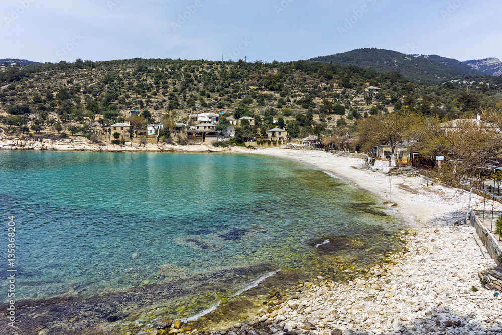 Panoramic view to village and beach of Aliki, Thassos island,  East Macedonia and Thrace, Greece  