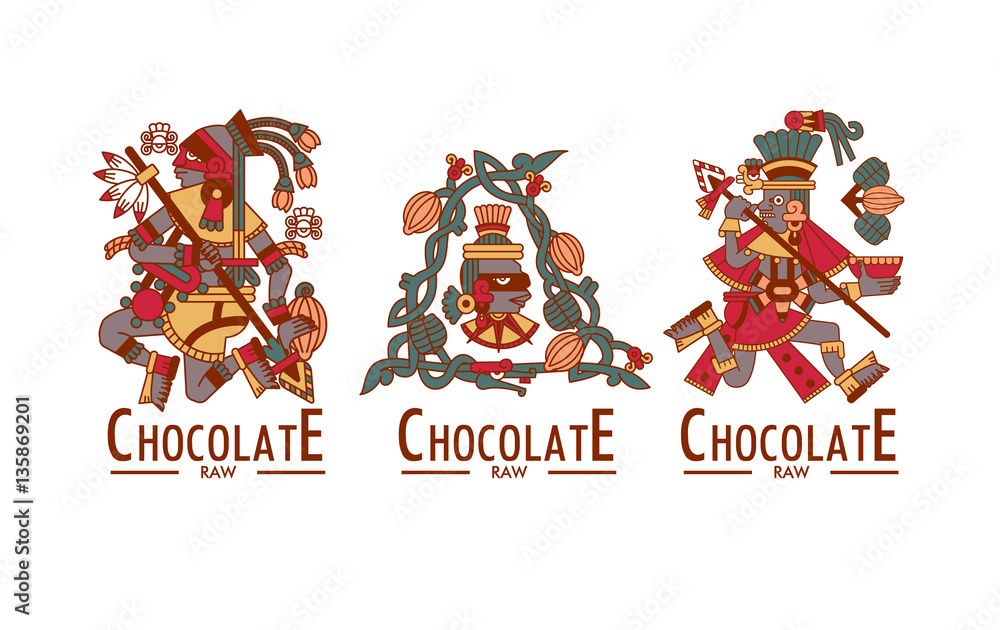 Aztec cacao pattern for chocolate package design. Vector illustration. Aztec cacao pattern for chocolate package design. Vector illustration.