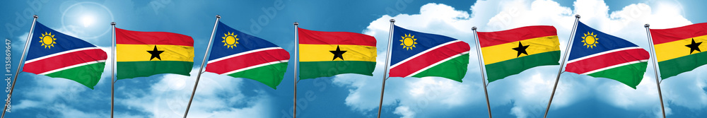 Namibia flag with Ghana flag, 3D rendering Namibia flag with Ghana flag, 3D rendering
