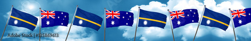 Nauru flag with Australia flag, 3D rendering