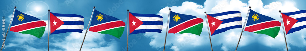 Naklejka premium Namibia flag with cuba flag, 3D rendering