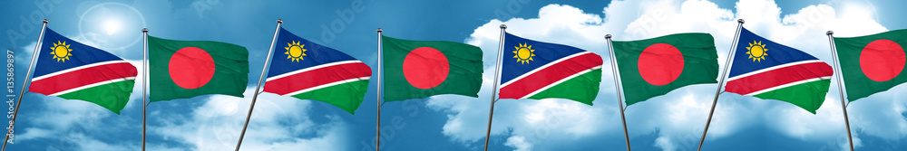 Namibia flag with Bangladesh flag, 3D rendering Namibia flag with Bangladesh flag, 3D rendering