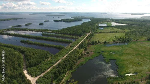 The artificial reservoir for water treatment near the lake Vyg, Segezha, Karelia. Aerial view
 photo