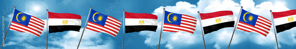 Malaysia flag with egypt flag, 3D rendering