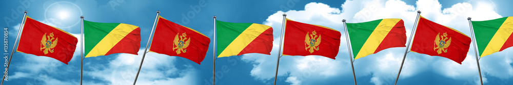 Naklejka premium Montenegro flag with congo flag, 3D rendering