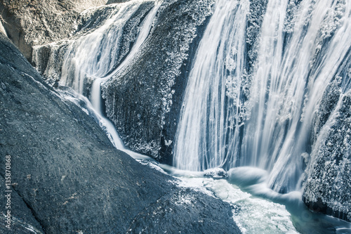 Ice waterfall in winter season Fukuroda Falls , Ibaraki prefecture , Japan photo