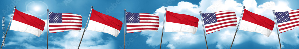 monaco flag with American flag, 3D rendering monaco flag with American flag, 3D rendering