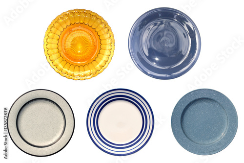 group empty plate on isolated