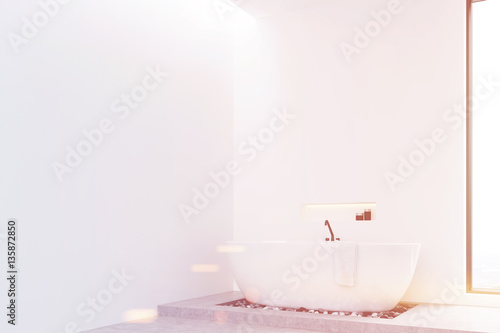 Side view of bathroom with concrete floor, toned