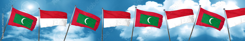 Maldives flag with Indonesia flag, 3D rendering