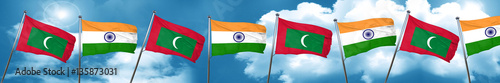 Maldives flag with India flag, 3D rendering