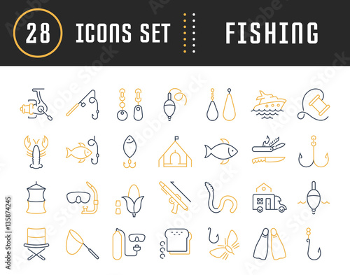 Set Vector Flat Line Icons Fishing