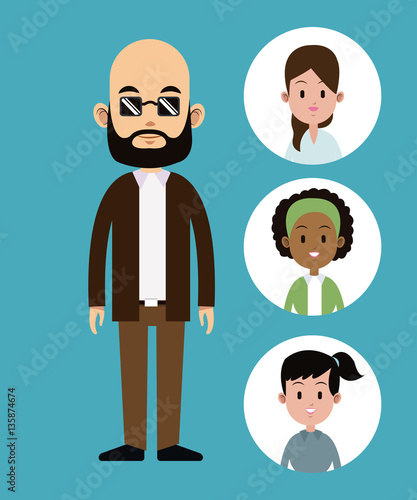 cartoon man bald with sunglasses beard-faces girl icons vector illustration eps 10